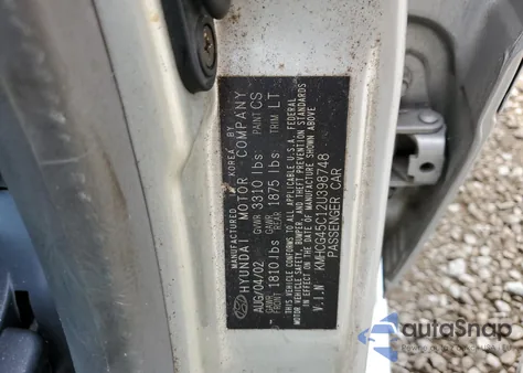 2002 Hyundai Accent Gl from USA, damaged, VIN KMHCG45C12U398748